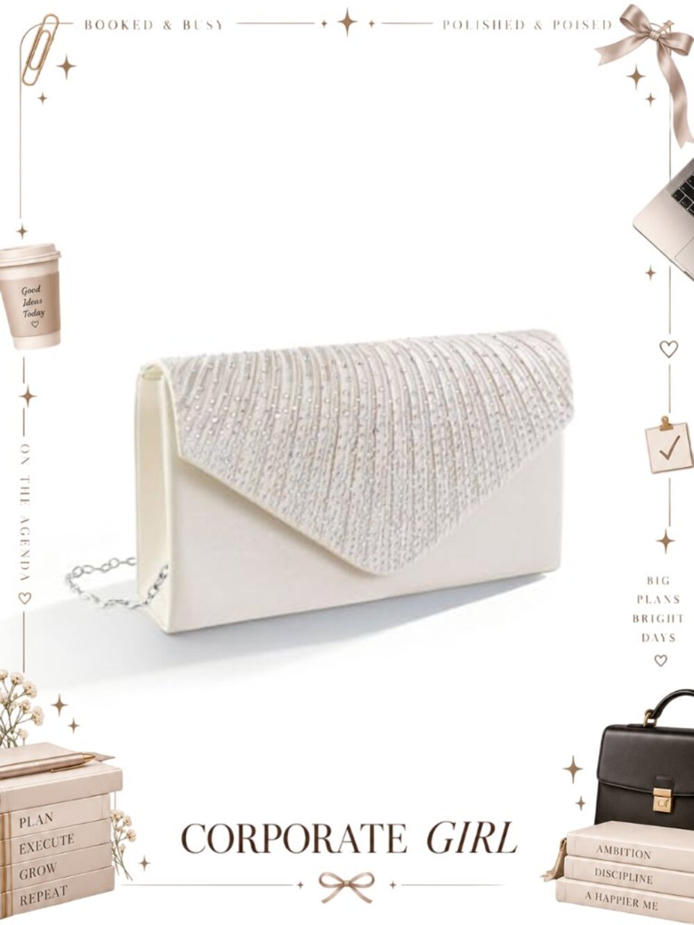 Satin Clutch Crossbody Bag Detachable Chain Evening Handbag